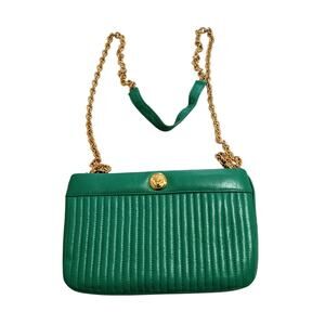 Anne Klein Cauldron Vintage Green Quilted Leather Chain Strap Lion Logo Handbag
